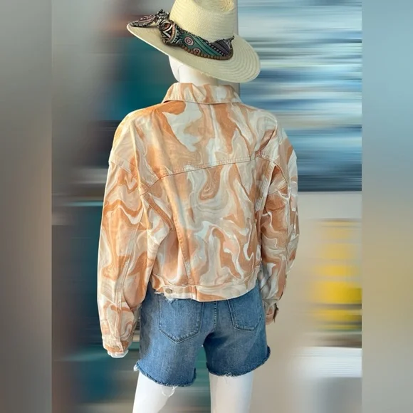 PEACH LOVE CALIFORNIA Peach and rust tie die denim jacket M L - Picture 5 of 9